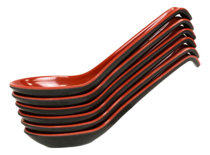 Red And Black Melamine Ladle Style Hot And Cold Soup Spoons With Hook Ends 1oz Set Of 6