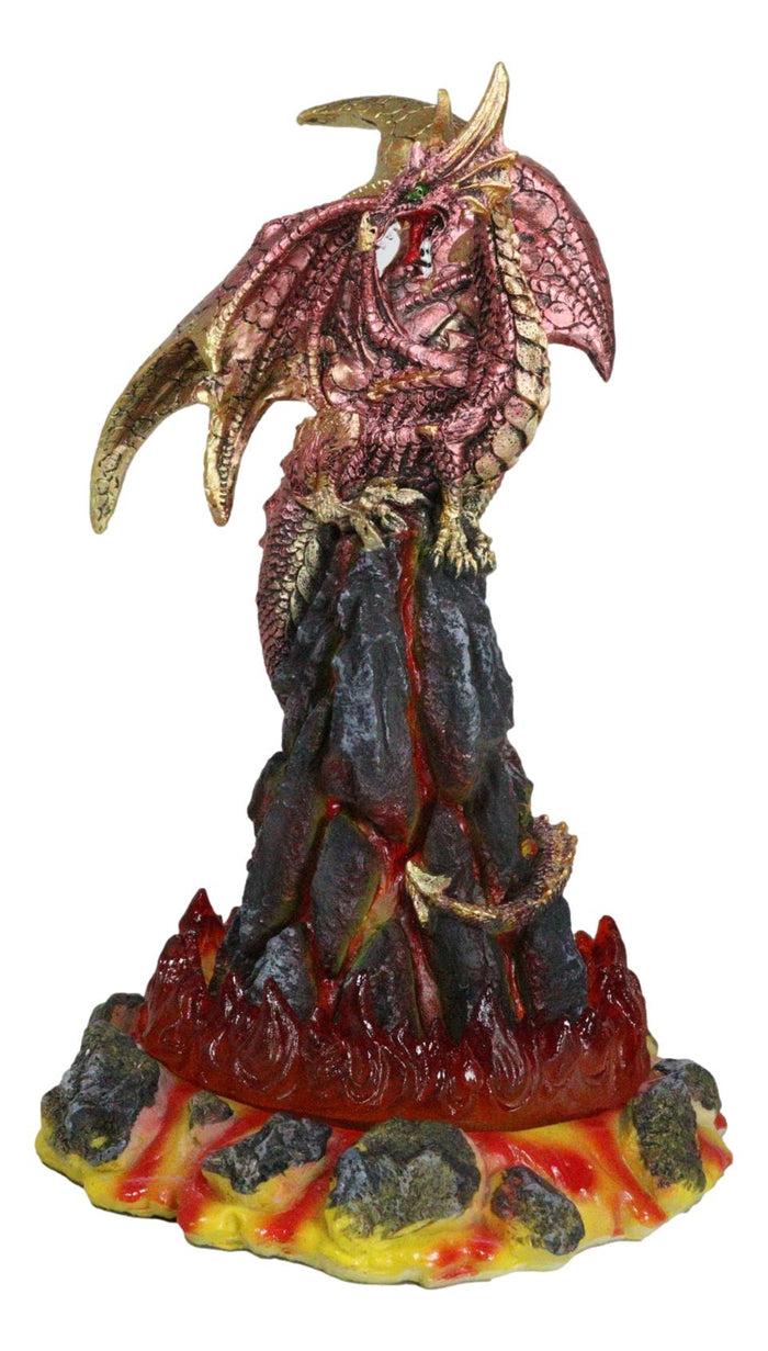 Red And Gold Dragon Standing On Volcano Mountain With LED Lava Base Figurine