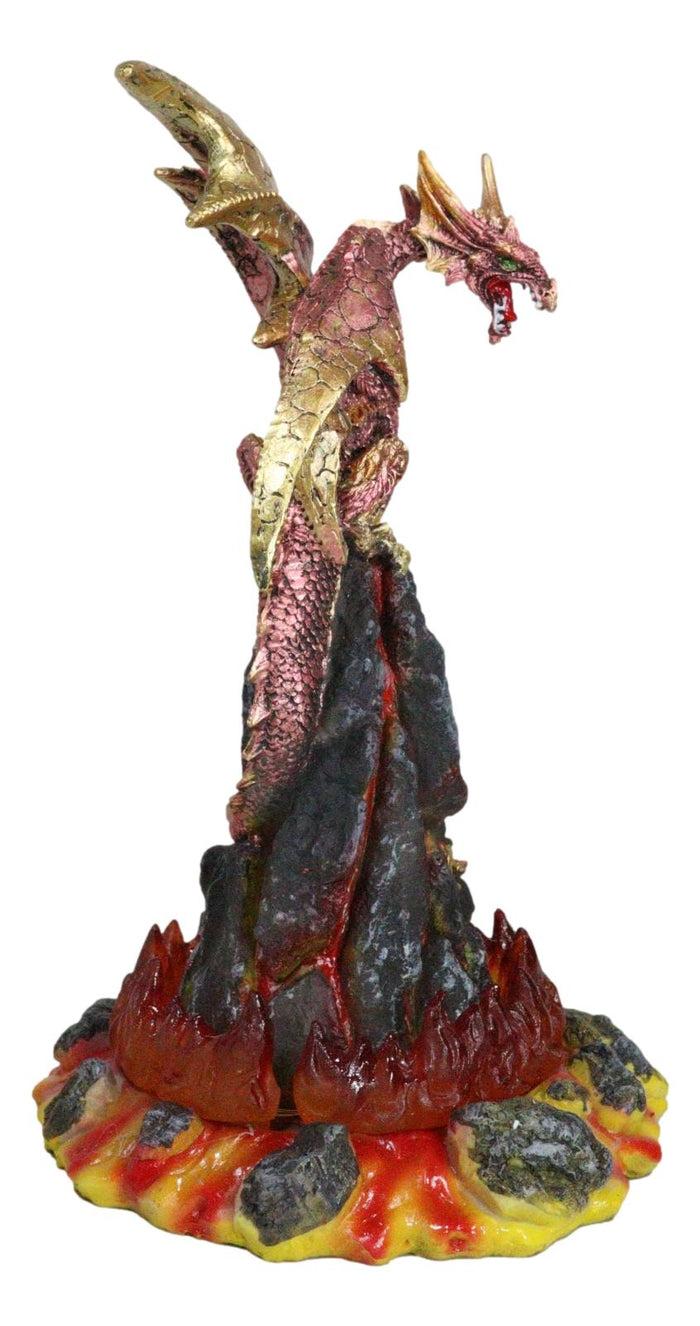 Red And Gold Dragon Standing On Volcano Mountain With LED Lava Base Figurine