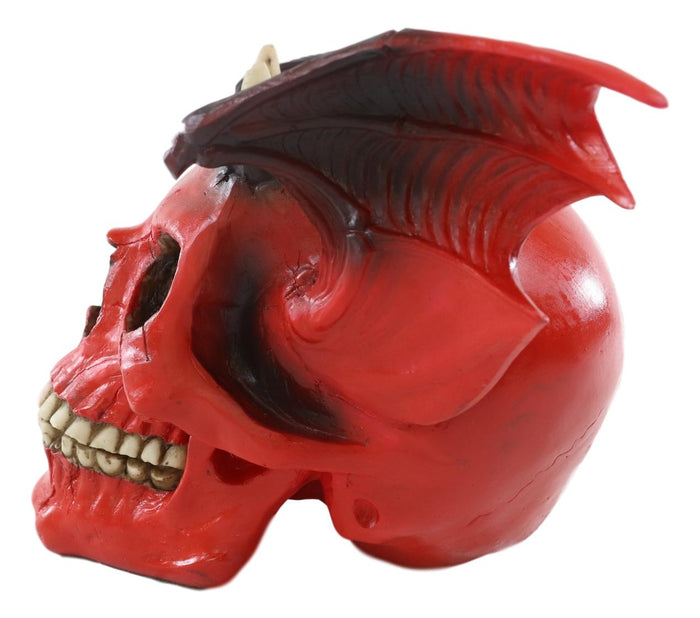 Red Bat Winged Imp Devil Demonic Skull With Horns Statue Ossuary Macabre Decor