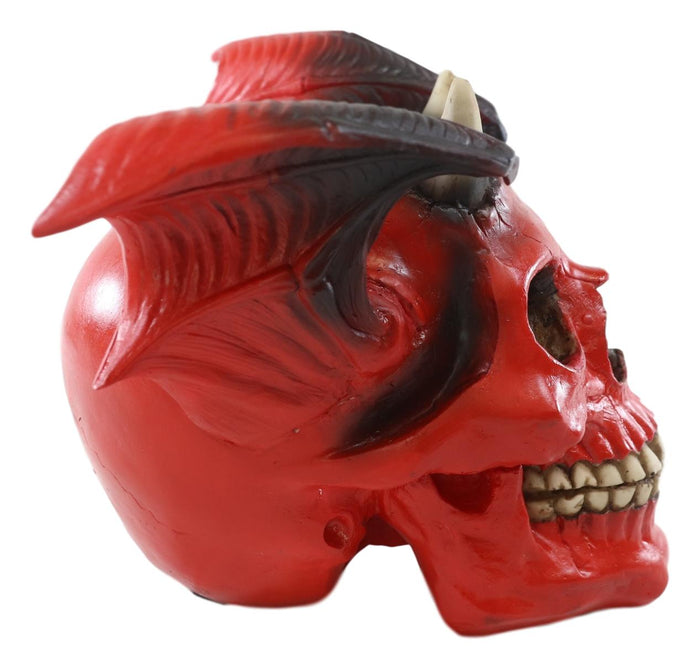 Red Bat Winged Imp Devil Demonic Skull With Horns Statue Ossuary Macabre Decor