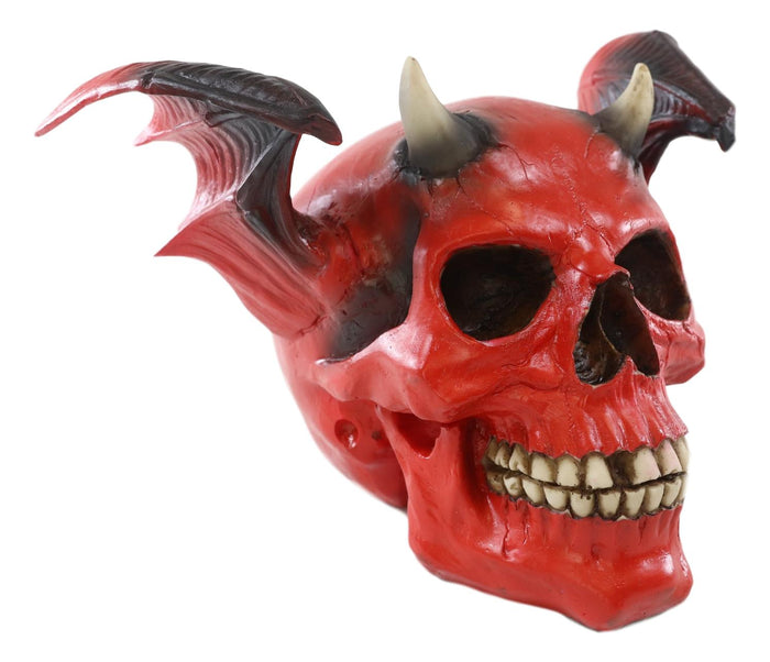 Red Bat Winged Imp Devil Demonic Skull With Horns Statue Ossuary Macabre Decor