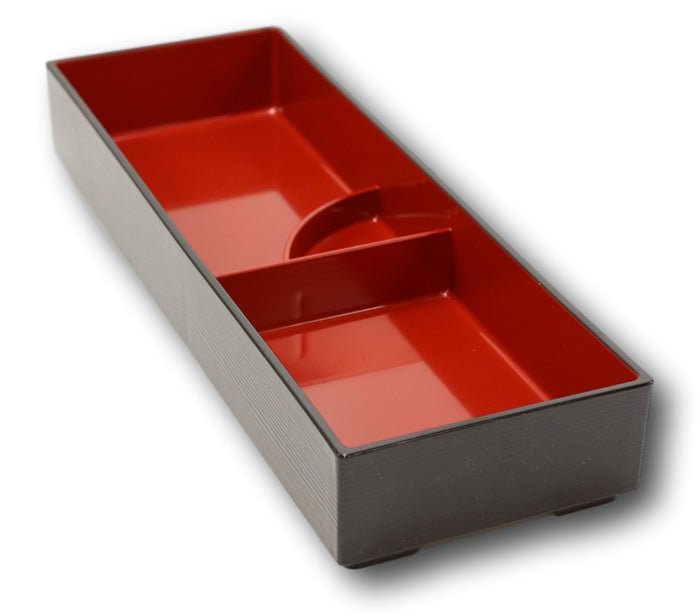Red Black Japanese Long Bento Box With Dividers 3 Compartments Platter Plate