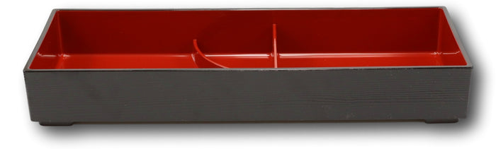 Red Black Japanese Long Bento Box With Dividers 3 Compartments Platter Plate