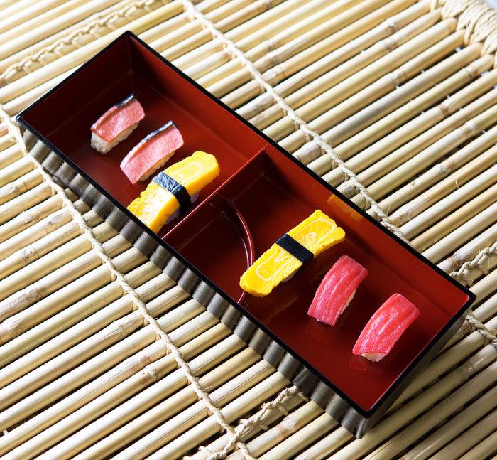 Red Black Japanese Long Bento Box With Dividers 3 Compartments Platter Plate