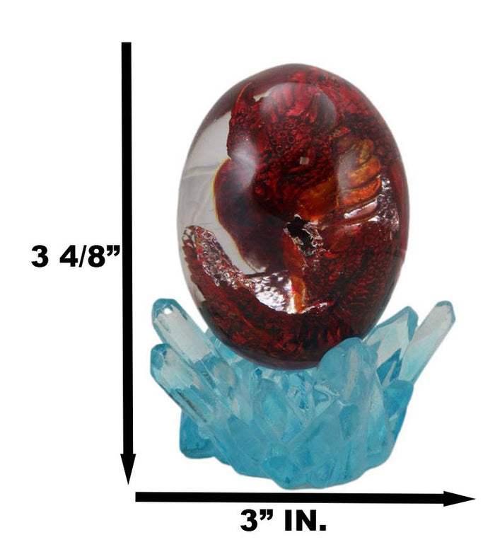 Red Dragon In Acrylic Glass Egg With Blue Crystals And LED Lava Rock Bases