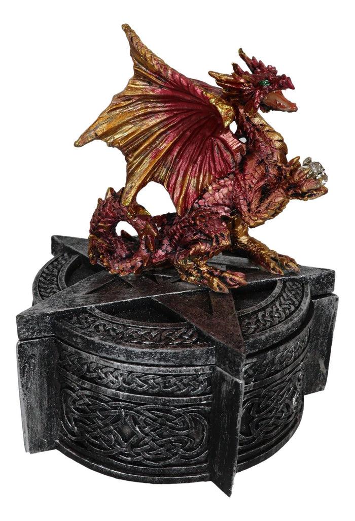 Red Dragon Perching On Pentagram Star With Celtic Rune Knotwork Decorative Box