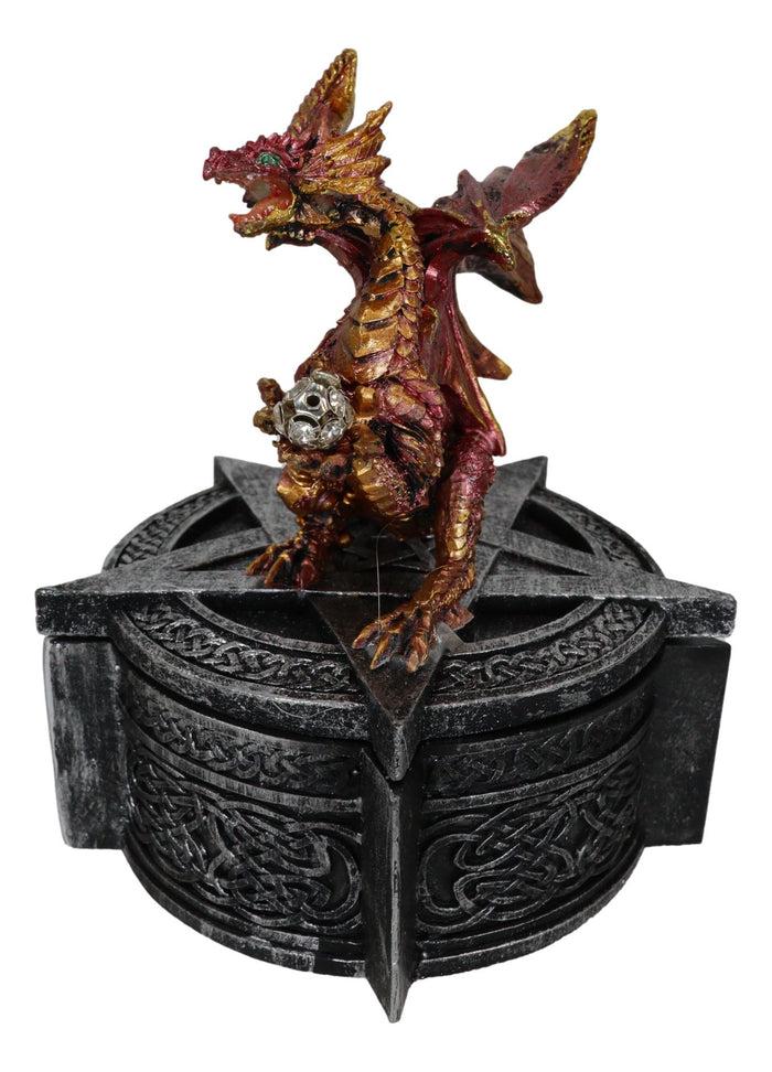 Red Dragon Perching On Pentagram Star With Celtic Rune Knotwork Decorative Box