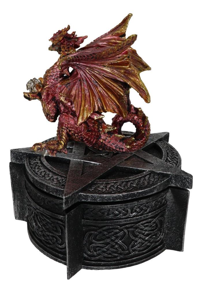 Red Dragon Perching On Pentagram Star With Celtic Rune Knotwork Decorative Box