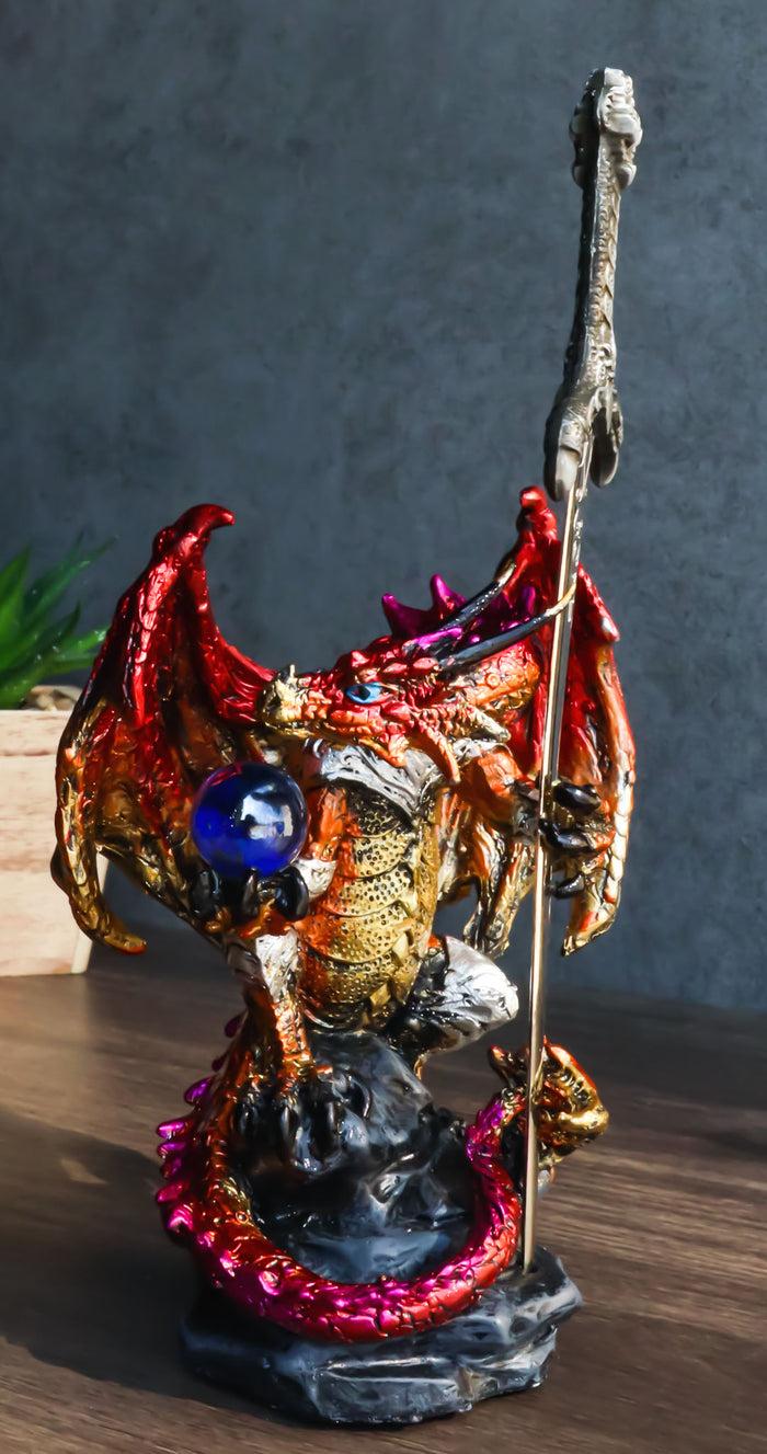 Red Metallic Fire Knight Dragon With Orb And Gothic Sword Letter Opener Figurine