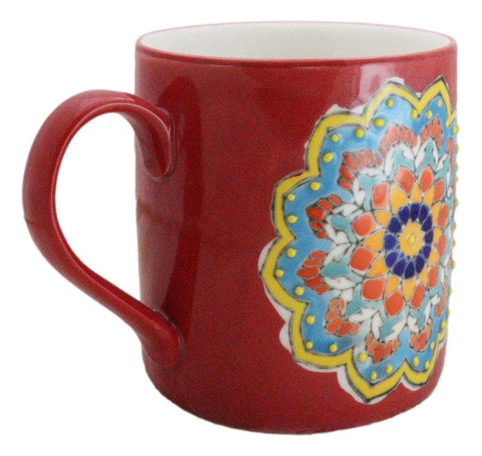 Red Muladhara Root Chakra Zen Flower Of Life Mandala Circle Ceramic Mug Cup