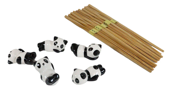 Relaxing Exotic Giant Panda Bears Set Of 5 Chopsticks And Flatware Holder Rests