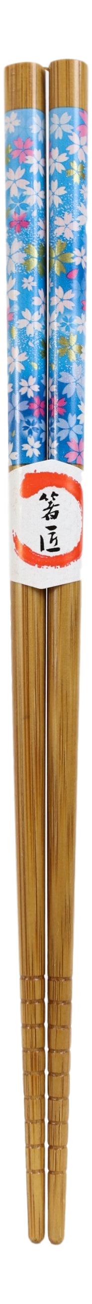 Reusable Bamboo Colorful Cherry Blossoms Set Of 5 Ridged Ends Chopsticks Pairs