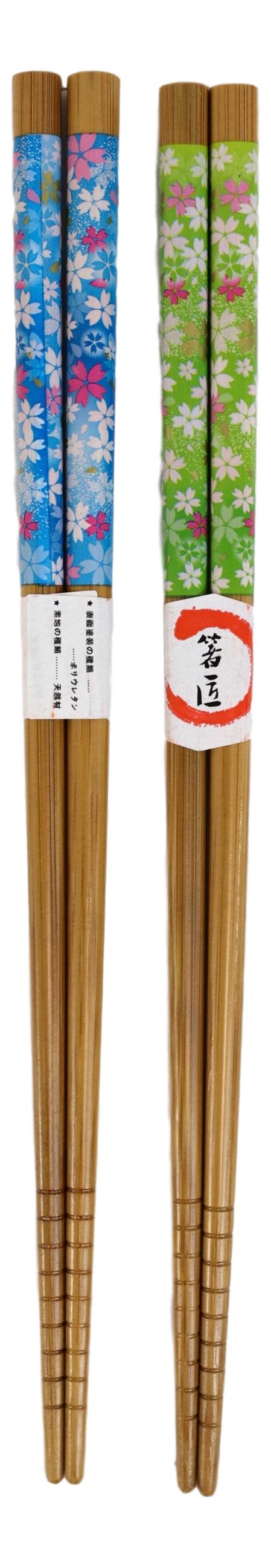 Reusable Bamboo Colorful Cherry Blossoms Set Of 5 Ridged Ends Chopsticks Pairs