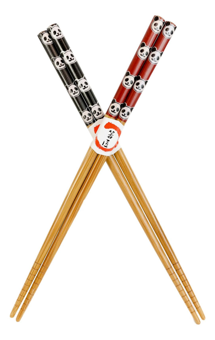 Reusable Bamboo Colorful Giant Panda Bears Set Of 5 Ridged Ends Chopsticks Pairs