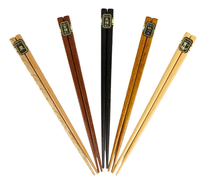 Reusable Bamboo Multi Tone Wooden Grain Colors Set Of 5 Chopsticks Pairs In Box
