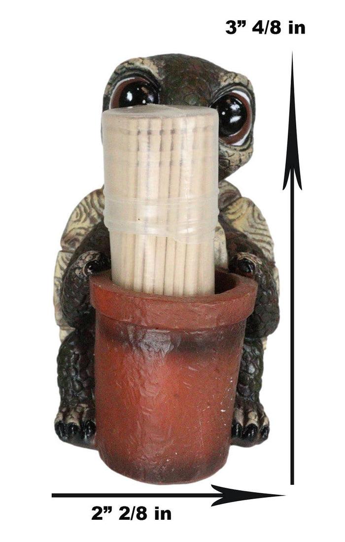 River Baby Tortoise Holding A Bucket Toothpick Holder Figurine With Toothpicks