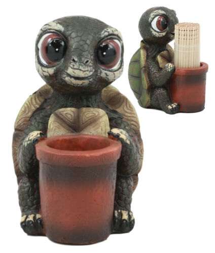 River Baby Tortoise Holding A Bucket Toothpick Holder Figurine With Toothpicks