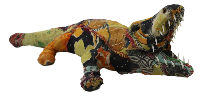 River Creek Alligator Hand Crafted Paper Mache In Colorful Sari Fabric Figurine