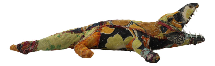 River Creek Alligator Hand Crafted Paper Mache In Colorful Sari Fabric Figurine