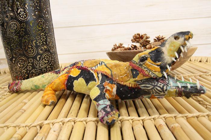 River Creek Alligator Hand Crafted Paper Mache In Colorful Sari Fabric Figurine