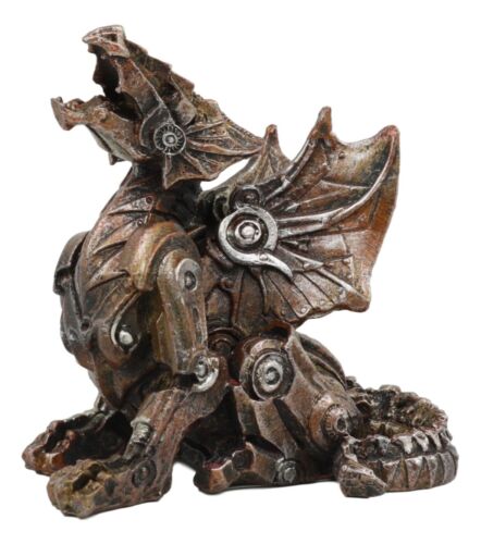 Roaring Cyborg Steampunk Dragon Figurine 3.25"H Victorian Sci Fi Fantasy Decor