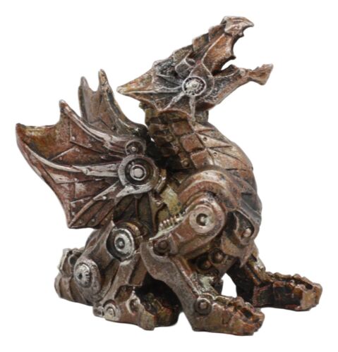 Roaring Cyborg Steampunk Dragon Figurine 3.25"H Victorian Sci Fi Fantasy Decor