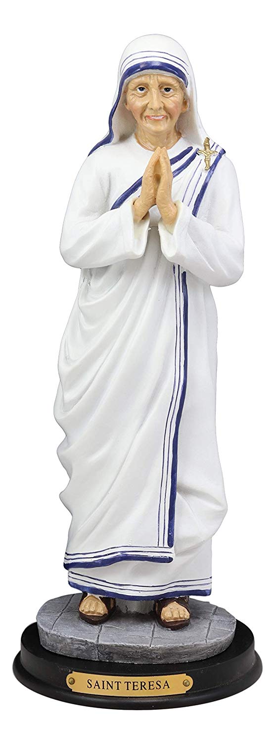 Roman Catholic Saint Mother Teresa Of Calcutta Statue With Brass Name Plate 11"H
