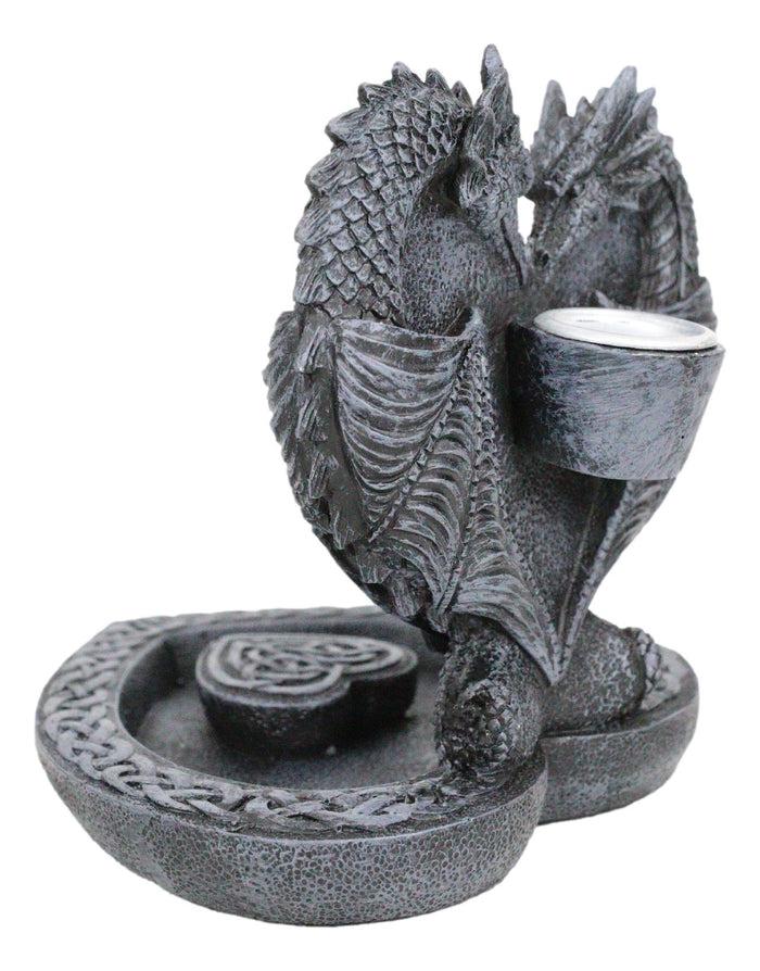 Romantic Double Dragon Heart With Celtic Knotwork Backflow Cone Incense Holder