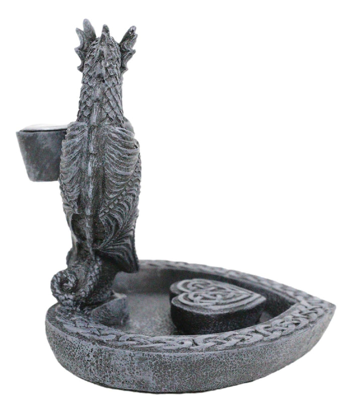 Romantic Double Dragon Heart With Celtic Knotwork Backflow Cone Incense Holder