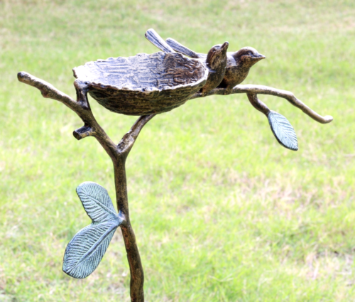 Romantic Lovebirds By Nest On Branch Twigs Aluminum Garden Stake Bird Feeder