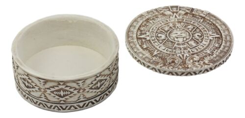 Round Mesoamerican Maya Aztec Jewelry Box Figurine 5"D Solar Calendar Sun God