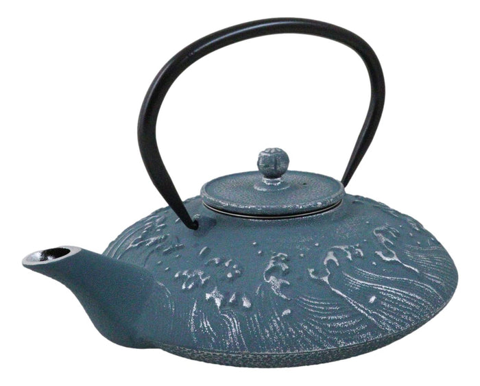 Royal Blue Ocean Sea Waves Cast Iron Tetsubin Teapot With Enamel Liner Royal Blue Ocean Sea Waves Cast Iron Tetsubin Teapot With Enamel Liner