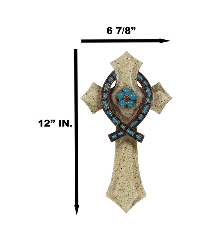 Rustic Beige Greek Ichthys Christ Fish Symbol With Turquoise Gems Wall Cross