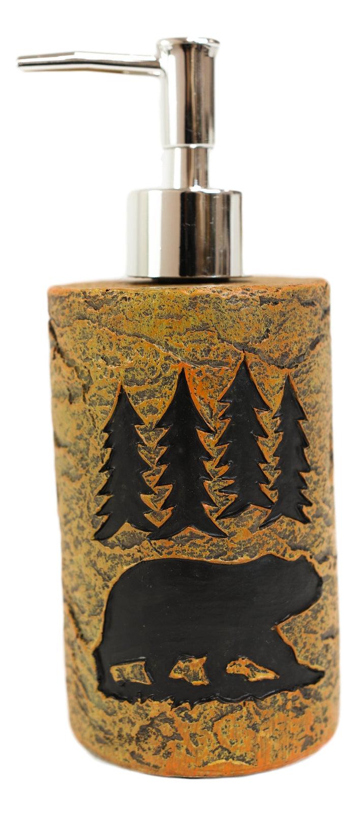 Rustic Black Bear By Pine Trees Silhouette Liquid Soap Or Lotion Pump Dispenser
