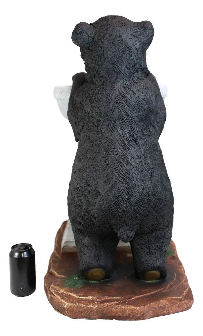 Rustic Black Bear By Wishing Fountain Bird Feeder Or Bath Garden Statue 27"H