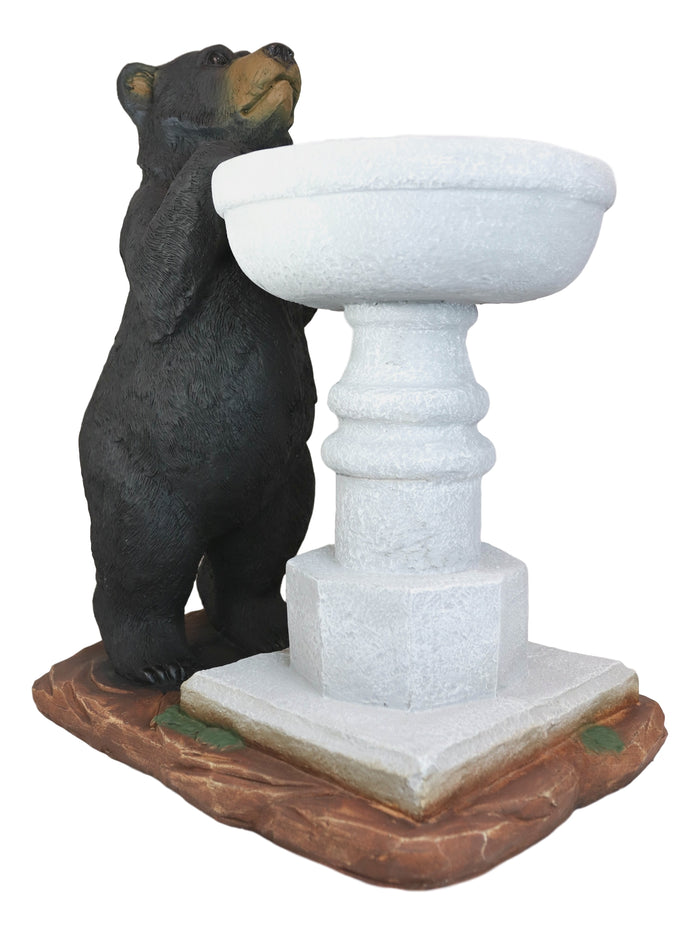 Rustic Black Bear By Wishing Fountain Bird Feeder Or Bath Garden Statue 27"H