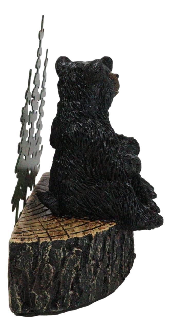 Rustic Black Bear Couple Kissing On Love Tree Ring With Pine Trees Figurine