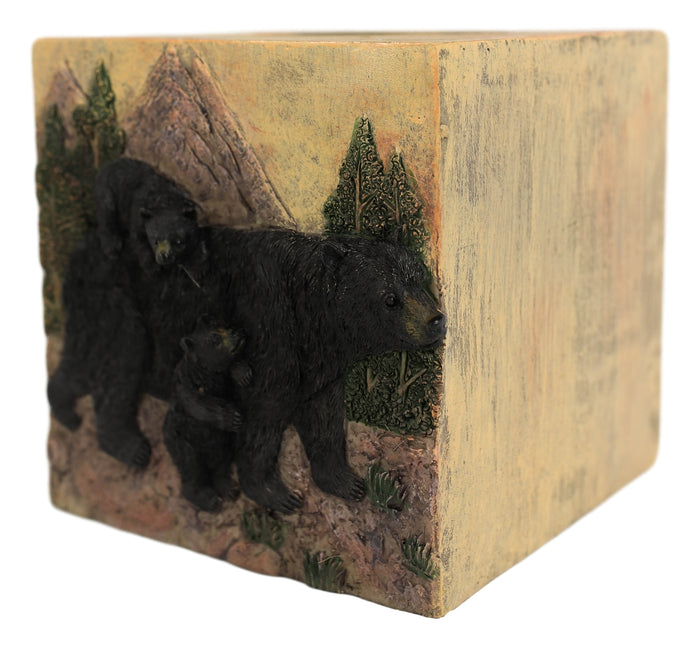 Rustic Black Mama Bear With Cubs Tissue Box Cover Holder