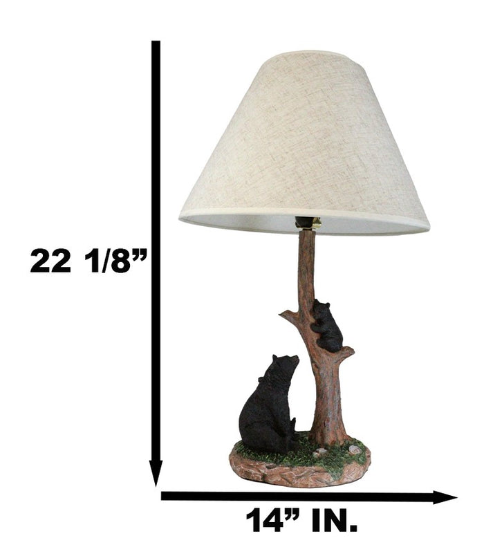 Rustic Black Mother Bear Watching Over Cub Climbing On Tree Trunk Table Lamp