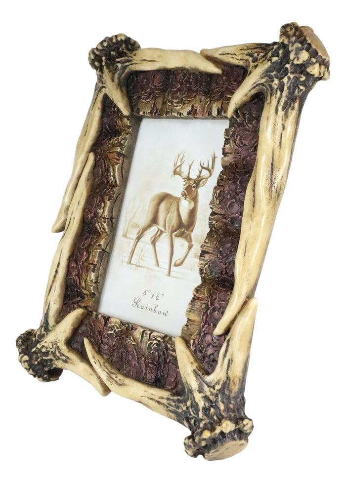 Rustic Buckhorn Deer Stag Antlers Picture Frame With Easel Back 4"X6" Photo