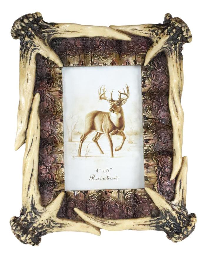 Rustic Buckhorn Deer Stag Antlers Picture Frame With Easel Back 4"X6" Photo