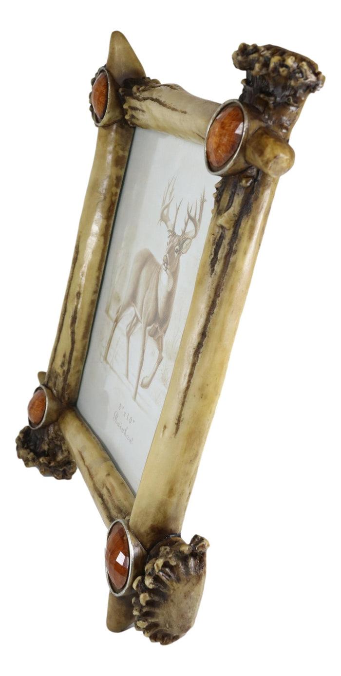 Rustic Buckhorn Stag Deer Antlers With Amber Faux Gems Easel Picture Frame 8X10