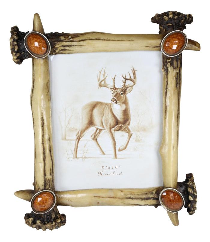 Rustic Buckhorn Stag Deer Antlers With Amber Faux Gems Easel Picture Frame 8X10