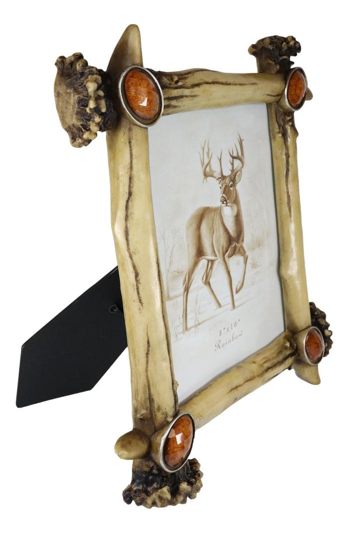 Rustic Buckhorn Stag Deer Antlers With Amber Faux Gems Easel Picture Frame 8X10