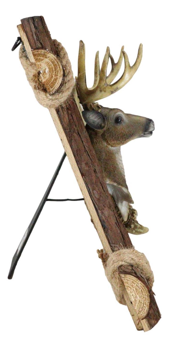 Rustic Buckhorn Stag Deer Trophy Bust And Antlers With Wooden Logs Picture Frame