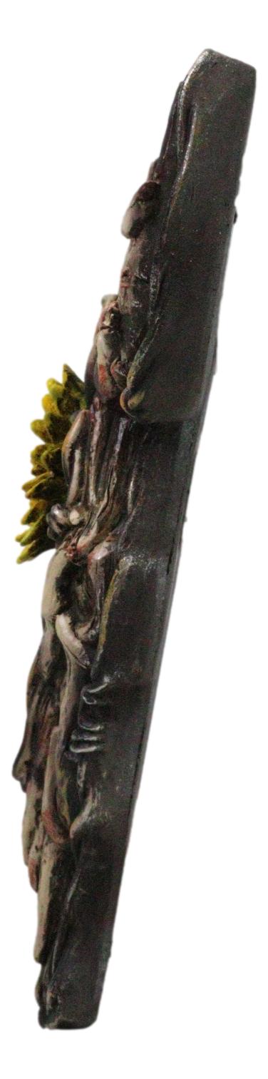 Rustic Buffalo Cow Skull With Yellow Flower And Cross Faux Wooden Wall Decor