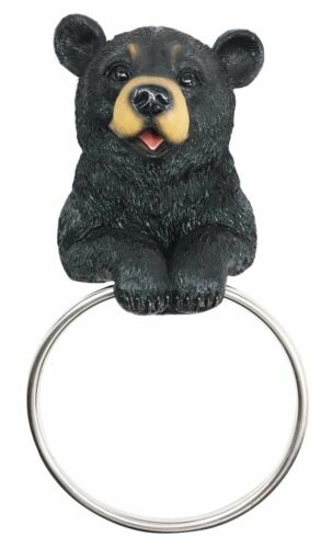 Rustic Cabin Vanity Bathroom Bear Hand Towel Ring Holder Figurine Powder Room