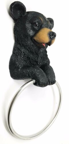 Rustic Cabin Vanity Bathroom Bear Hand Towel Ring Holder Figurine Powder Room