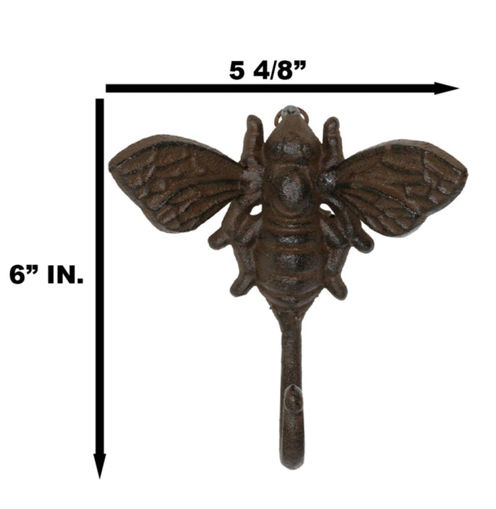 Rustic Cast Iron Cottage Busy Bumblebee Insect Bee Wall Hook Organizer Decor